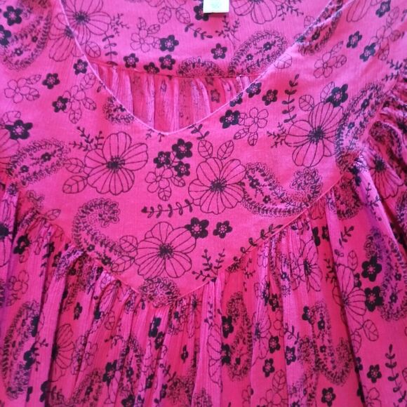 Go Softly Red Long Modest Boho Dress PXL with Short Sleeves, 100% Rayon. - Picture 3 of 13